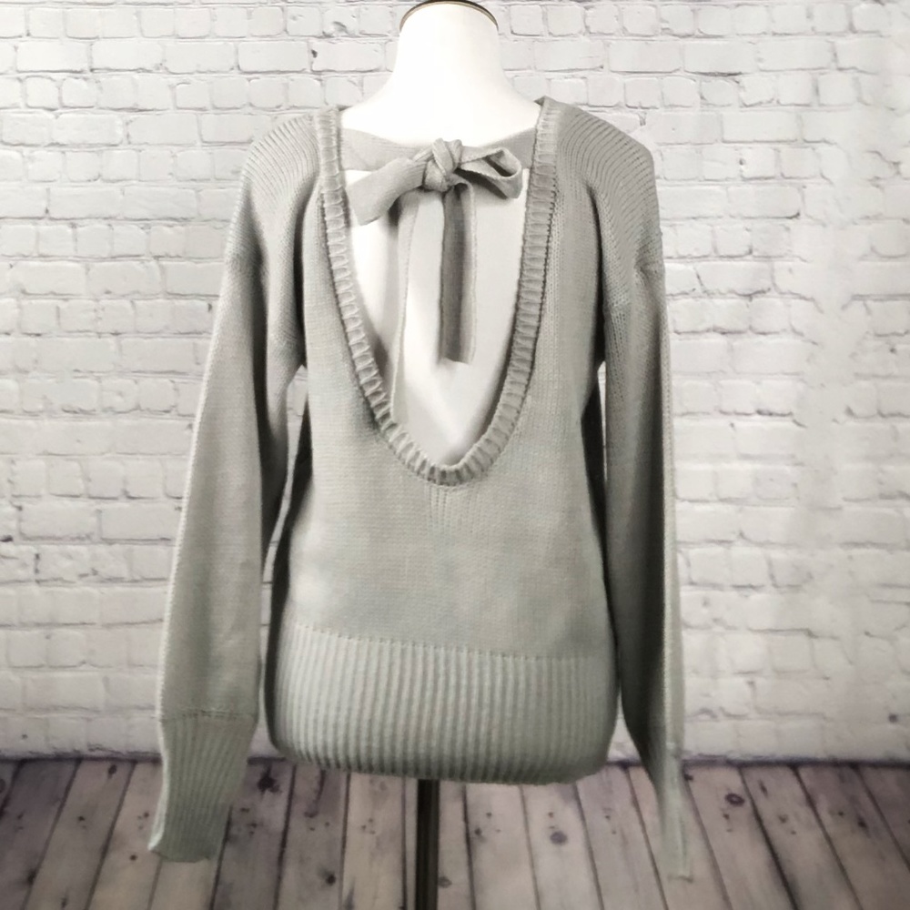 Grey Open Back Bow Detail Knit Sweater - Picture 4 of 7